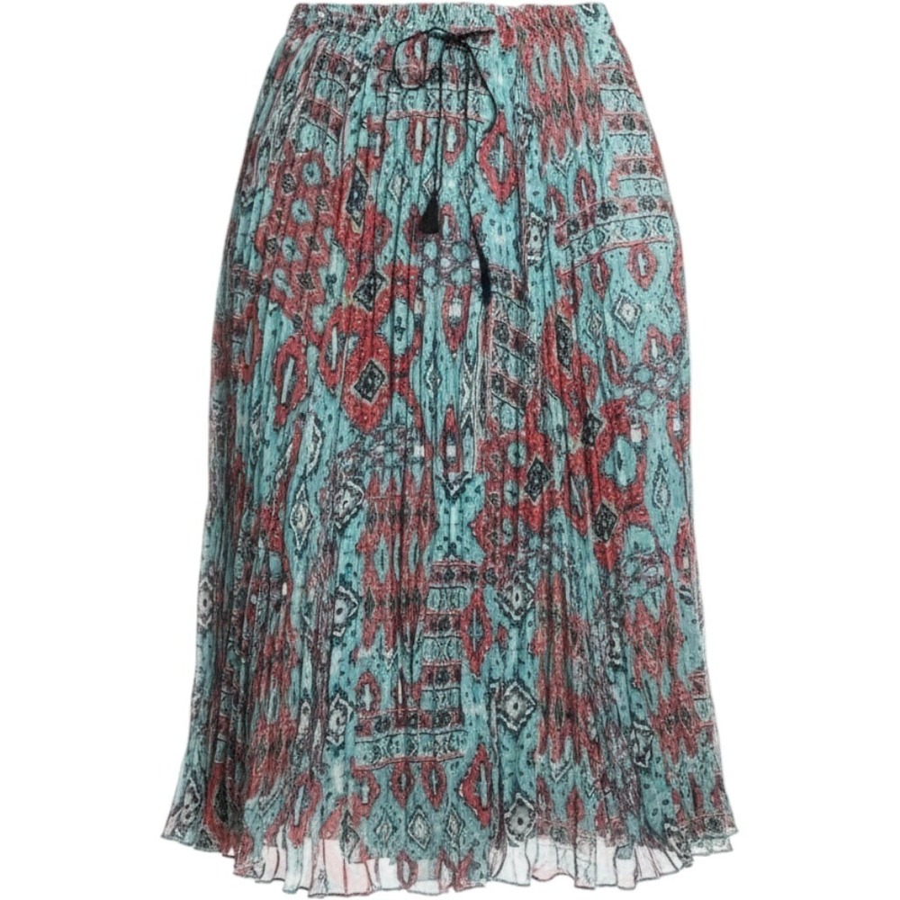 Ruby Rd Women 18W Boho Geometric Chiffon Pleated Midi Skirt Turquoise Coral